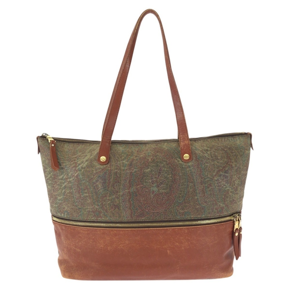 ETRO Vintage Arnica Paisley Brown Leather Tote Bag/Shoulder Bag (1G501) for W...